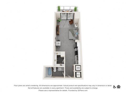 Floor plan for studio, 1 bath, 538 sqft